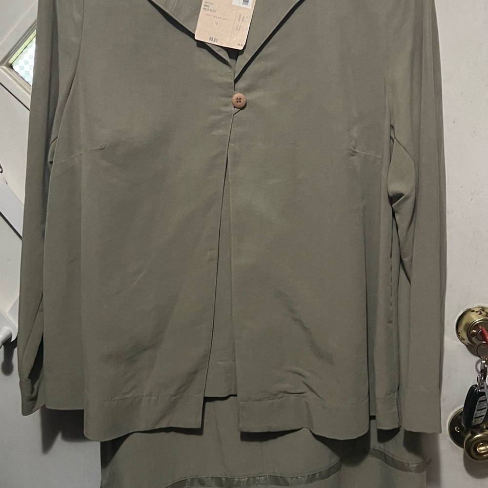 Sigrid Olsen light olive two-piece suit